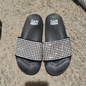 Steve Madden Black and Silver Slippers